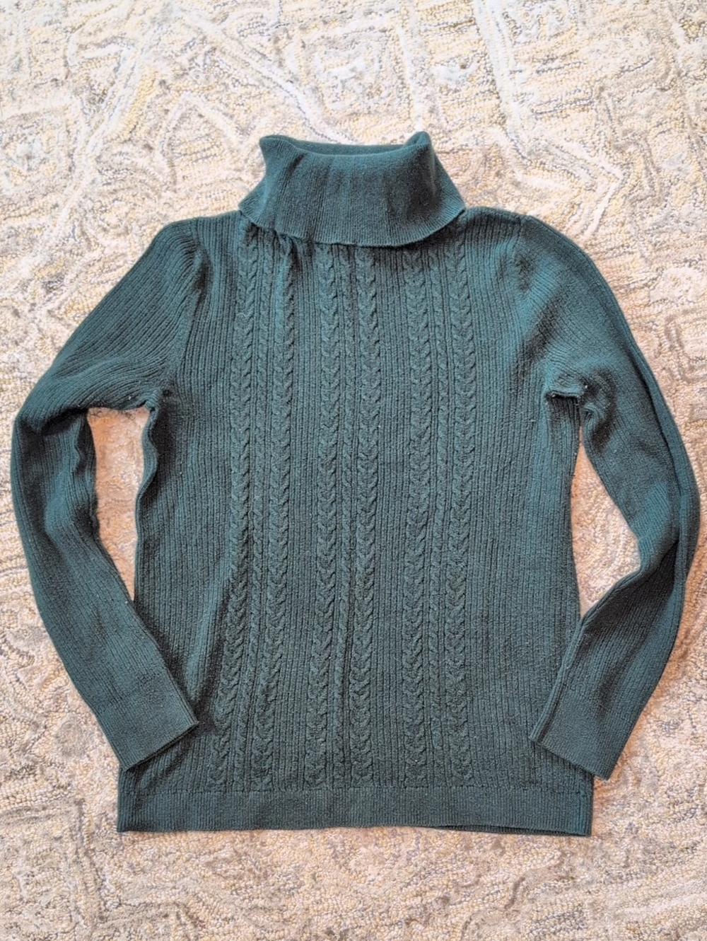 Talbots Medium Green Cable Knit Turtleneck Sweater